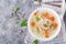 Dietary chicken soup with rice and carrots. Healthy food.