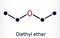 Diethyl ether, ethyl ether molecule. It is an ether in which the oxygen atom is linked to two ethyl groups. Skeletal chemical