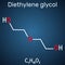 Diethylene glycol, DEG molecule. It is diol, solvent. Structural chemical formula on the dark blue background