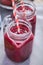 Dieting and well being concept, berry smoothie in jar