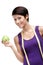 Dieting woman with flexible ruler and green apple