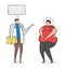 Dietitian talking with fat man, hand-drawn vector illustration. Black outlines and color