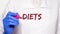 Diets word in doctor hands, dieting concept