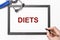 Diets word in doctor hands, dieting concept