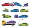 Different Accidents on the Road Set, Damaged Car Vehicles Flat Vector Illustration