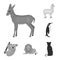 Different animals monochrome icons in set collection for design. Bird, predator and herbivore vector symbol stock web