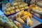 Different bakery sweets on the counter at the entrance to the Paris Mosque