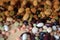 Different beans scattered on a wooden surface closeup. Naturel organic food background