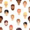 Different beard man head face vector icons seamless pattern background