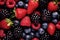 Different berry fruits background. Tasty summer mix. Generative AI