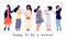 Different body types. Different women vector illustration. Body positive concept, happy women flat characters. Oversize