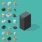 Different box vector isometric icons move service or gift container packaging illustration