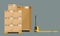 Different Boxes on wooded pallet vector illustration, flat and solid style warehouse cardboard parcel boxes stack front