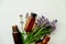 Different brown bottles with lavender flowers