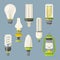 Different bulbs. Symbols of light in cartoon style. Vector illustrations isolate