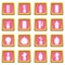 Different cactuses icons pink