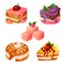 Different cake shape and topping game icon set