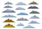 Different cartoon mountains set, isolated graphic vector