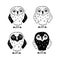 Different cartoon owls on white background. Set of black and white doodle birds