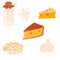 Different cheeses set. Slices of delicious cheeses. Cheddar, mozzarella, brie, gouda, feta and parmesan. Vector cartoon