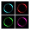 Different color fire circles on black background. Fire ring glowing trace set. Vector fire blue, red, green and pink