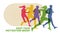 Different color shapes of runners and joggers. Advertisement of competitions, sports clubs, maraphone, healthy lifestyle. Vector