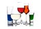 Different colored drinks in wineglasses