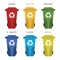 Different colored recycle waste bins