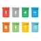 Different colored recycle waste bins vector illustration.Colored waste bins with trash