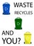 Different colored trash cans, waste suitable for recycling