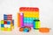 Different colorful anti stress sensory toy. Set of creative and funny concepts of children toys. Popular toy. Bright