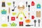 Different colorful cooking pictures for children, fun education game for kids, preschool activity, set of stickers