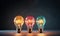 different colorful pastel lightbulb with copy space and glowing neon colors. minmal concept. Different idea,creative