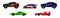 Different Colorful Sport Racing Car Side View Vector Set