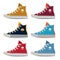 Different colors of teenage sport sneakers. Vector pictures set in cartoon style