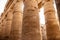 Different columns with hieroglyphs in Karnak temple. Karnak temple is the largest complex in Egypt