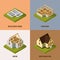 Different construction stages. Isometric vector pictures