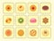 Different cookie cakes top view sweet food tasty snack biscuit sweet dessert vector illustration.