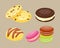 Different cookie homemade breakfast bake cakes and tasty snack biscuit pastry delicious sweet dessert bakery