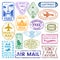 Different countries air plane post stamp delivery mail postmark illustration.