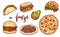 Different countries fast food set. Vector isolated hand drawn meal illustration