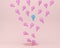 Different creative idea of blue light bulbs outstanding the floating on pink pastel background. Concept idea about business for