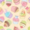 Different cupcakes seamless pattern. Vector illustration.