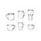 Different cups and mugs on white background