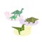 Different dinosaurs as origami on white isolated background, vector illustration for prints on clothes, bags, note and sketchbooks