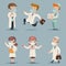 Different doctors positions and actions character set cartoon design vector illustration