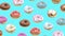 Different donuts on a blue background