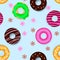 Different donuts with candies. Seamless pattern. Vector illustration
