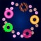 Different donuts with candies. Vector illustration