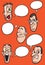 Different emotion faces with speech balloons vector set